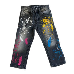 Born Fly Boy’s Blue Jeans Size 3T Paint Splatter Graphics Stretch Pockets BF-02